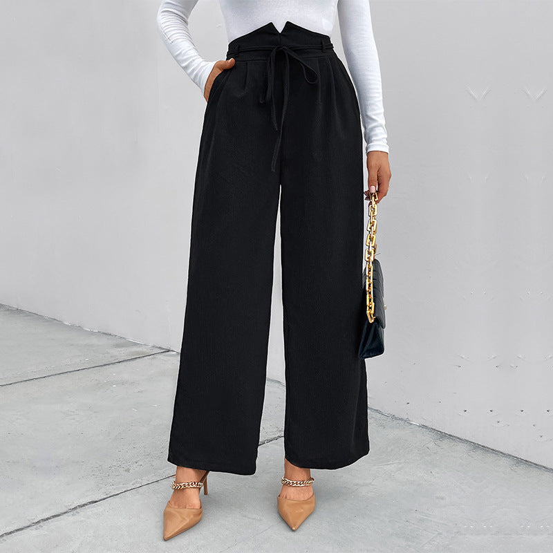 Damen elegante Palazzo-Hose mit hohem Bund und Bindegürtel EB