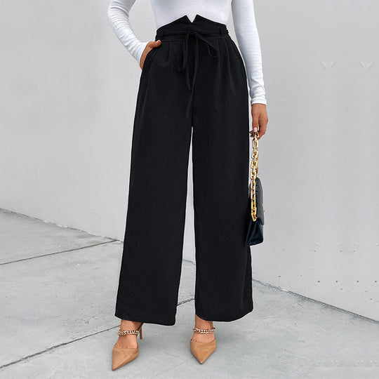 Damen elegante Palazzo-Hose mit hohem Bund und Bindegürtel EB