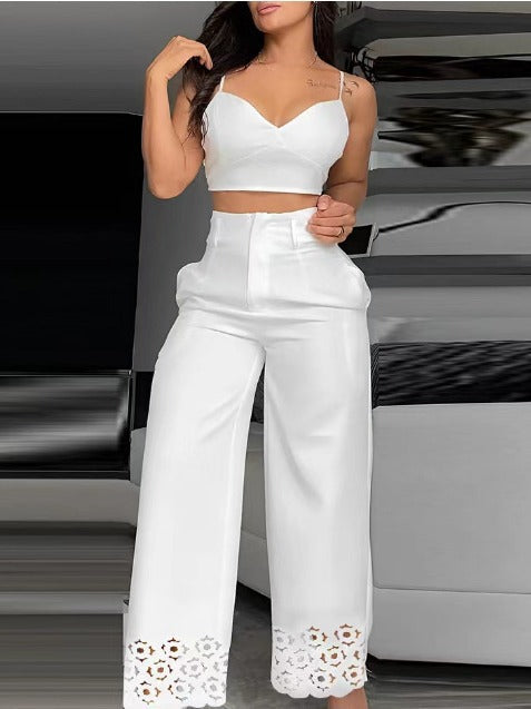 Damen Trendiges Zweiteiliges Outfit mit Oberteil und weiten Hosen EB