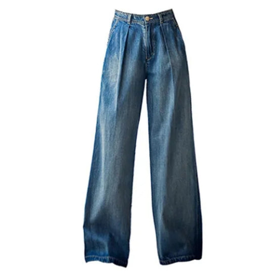 Damen Weite Denim-Hose im lässigen Hochbund-Stil EB