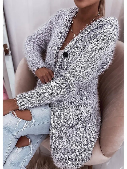 Damen Grobstrickjacke mit Kapuze und praktischen Taschen EB