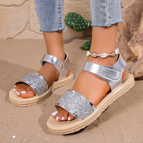 Damen Komfortable Glitzer-Sandalen mit verstellbaren Riemen EB