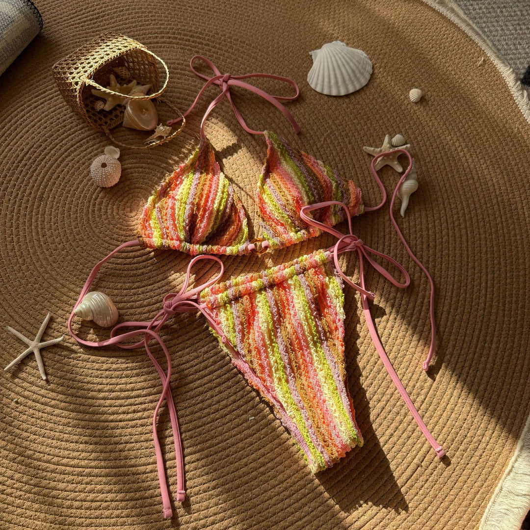 Damen Zweiteiliges Strand-Bikini-Set mit buntem Streifenmuster EB