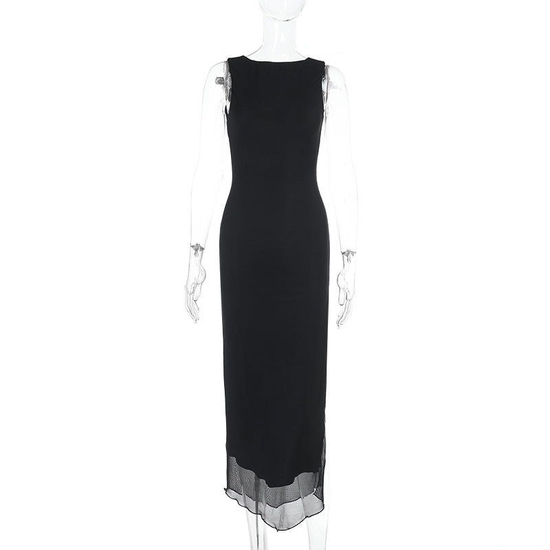 Damen zeitloses Maxikleid mit transparentem Saum EB