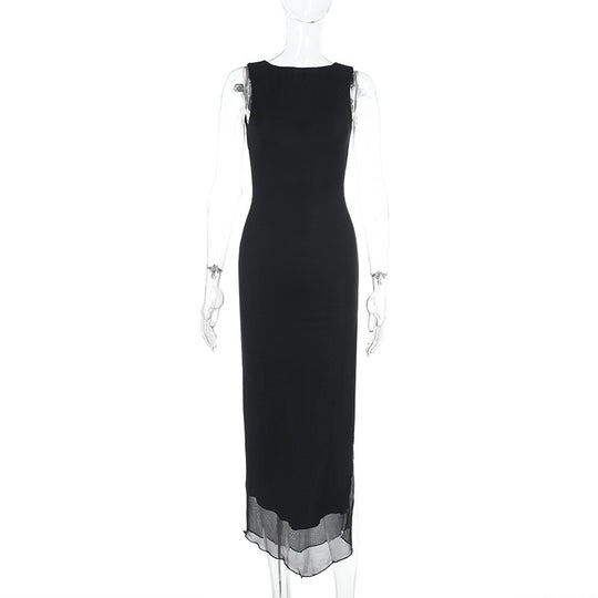 Damen zeitloses Maxikleid mit transparentem Saum EB