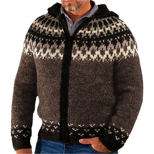 Herren Strickjacke mit traditionellem Norweger-Muster und Kapuze EB