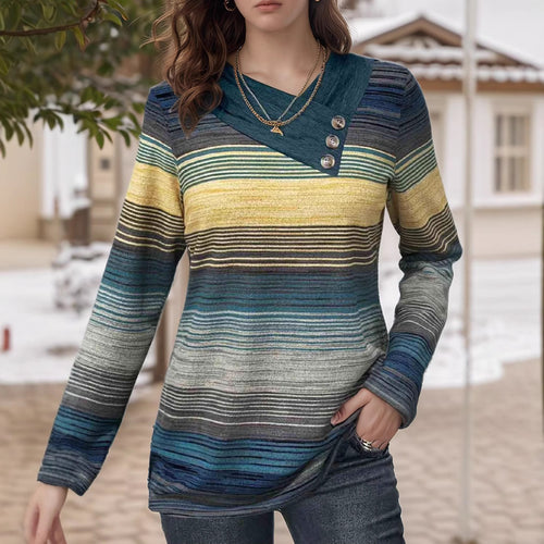 Damen elegantes Langarmshirt mit modernem Streifenmuster und Knopfdetails EB