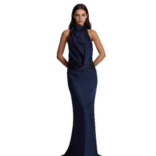 Damen Elegantes und fließendes Abendkleid mit hohem Kragen EB