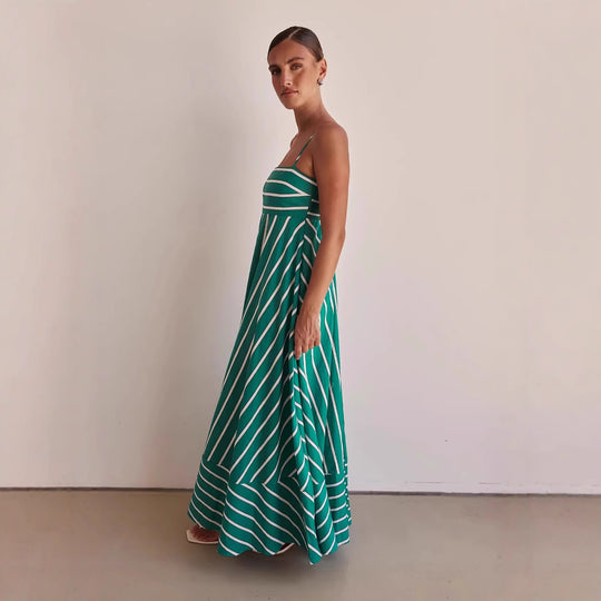 Damen Langarm Maxikleid mit elegantem Streifenmuster und fließendem Schnitt EB