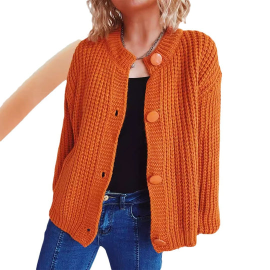 Damen Grobstrickjacke mit ballonförmigen Ärmeln und dekorativen Knöpfen EB