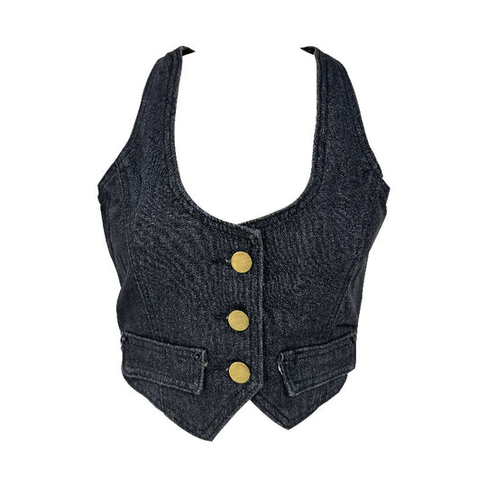 Damen Denim-Weste mit modernem V-Ausschnitt und praktischen Taschen EB