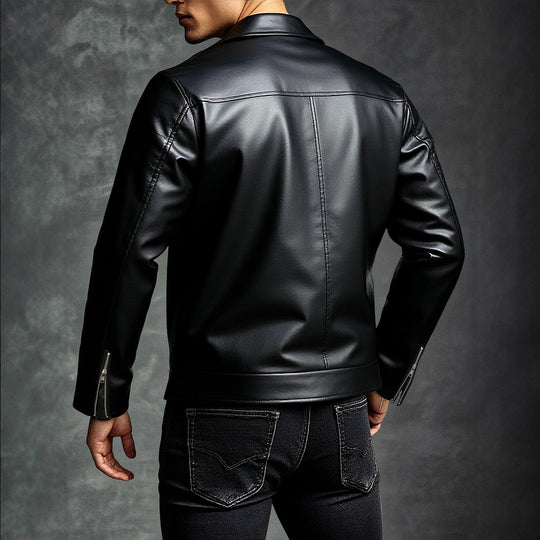 Herren Kunstleder Motorradjacke mit Reißverschluss EB