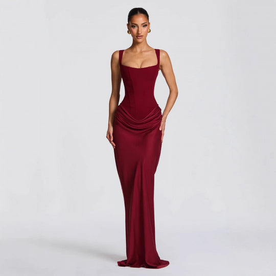 Damen Elegantes Maxikleid mit raffiniertem Drapierungsdesign EB