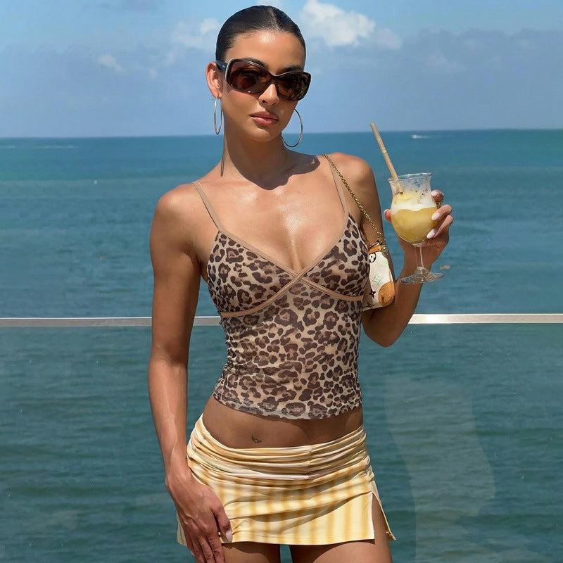 Damen Trägertop mit Leopardendruck und transparenter Verarbeitung EB
