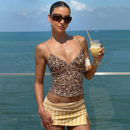 Damen Trägertop mit Leopardendruck und transparenter Verarbeitung EB