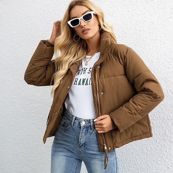 Damen gesteppte Übergangsjacke mit hohem Kragen und praktischen Taschen EB
