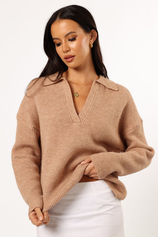 Damen lässiger Strickpullover mit modernem V-Ausschnitt und weit geschnittenen Ärmeln EB