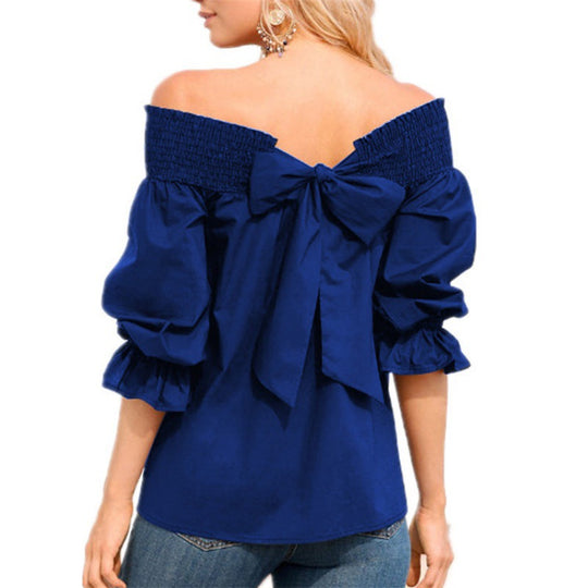 Damen Off-Shoulder Bluse mit Puffärmeln und Schleifendetail EB