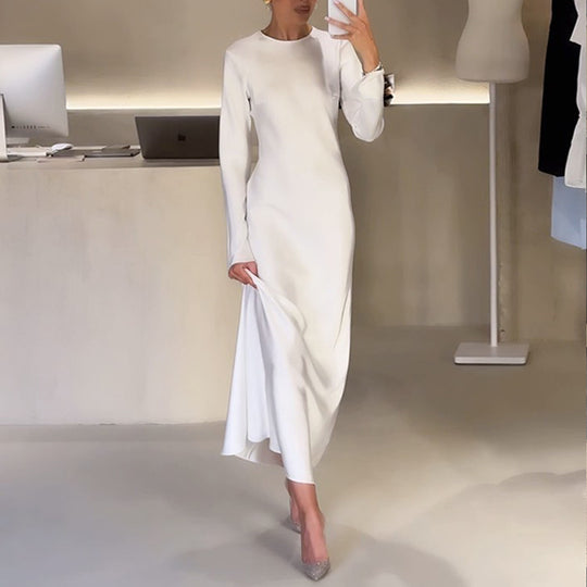 Damen elegantes Maxikleid mit schickem Stehkragen und langem Schnitt EB