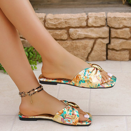 Damen Modische Sandalen mit dekorativem Knoten und glänzendem Detail EB