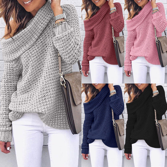 Damen Oversized Strickpullover mit elegantem Schalkragen und strukturiertem Muster EB