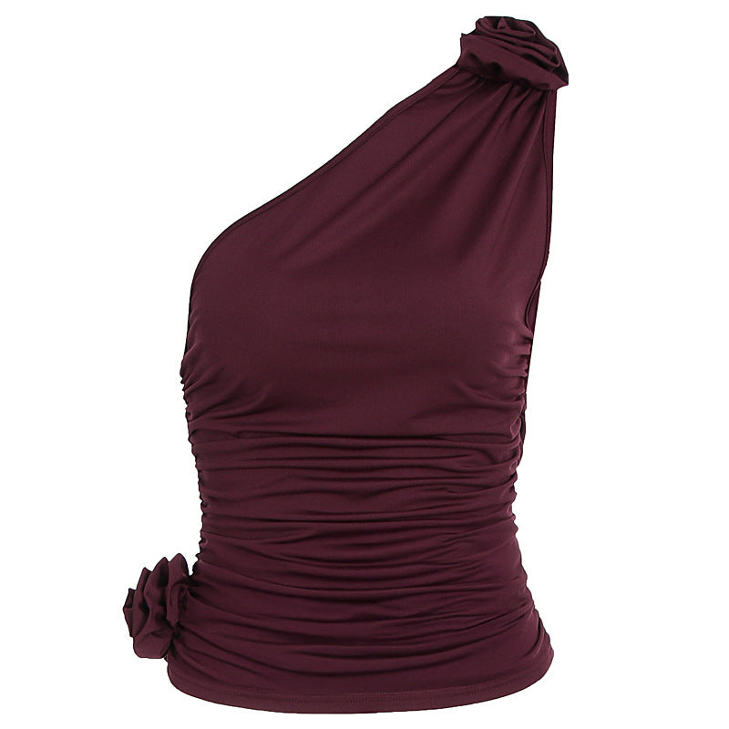 Damen asymmetrisches Top mit Raffungen und floralem Detail EB