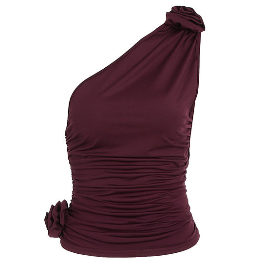 Damen asymmetrisches Top mit Raffungen und floralem Detail EB