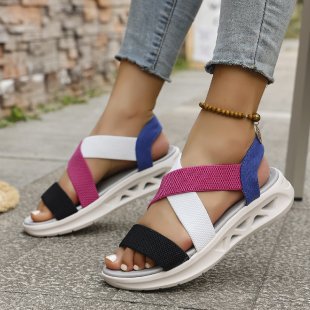 Damen Sportliche Sandalen mit elastischen Riemen und rutschfester Sohle EB