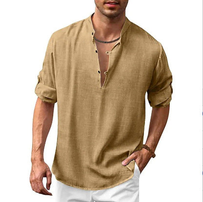 Herren lässiges Leinenhemd mit kurzes Arm und Knopfdetail EB