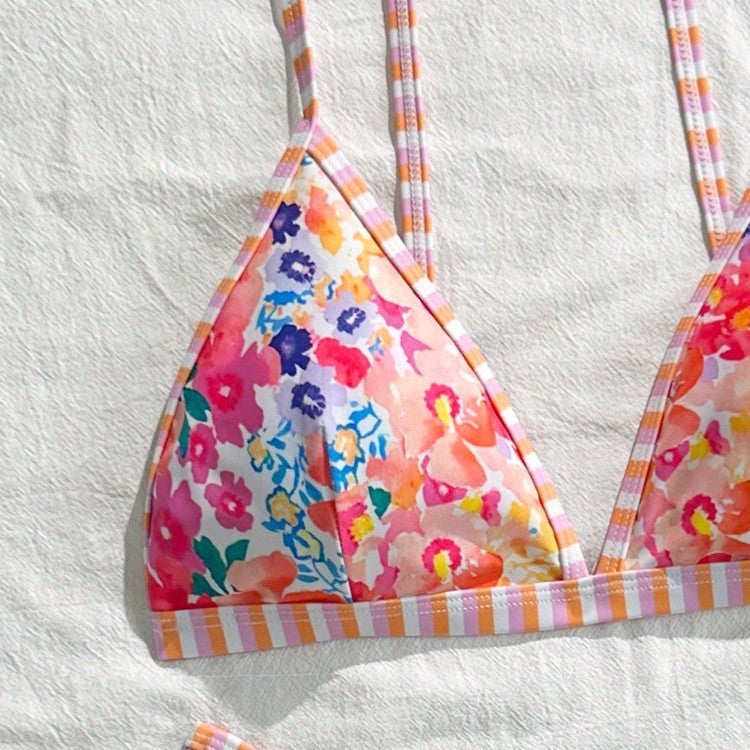 Damen Triangel-Bikini-Set mit floralem Muster und verspieltem Design EB