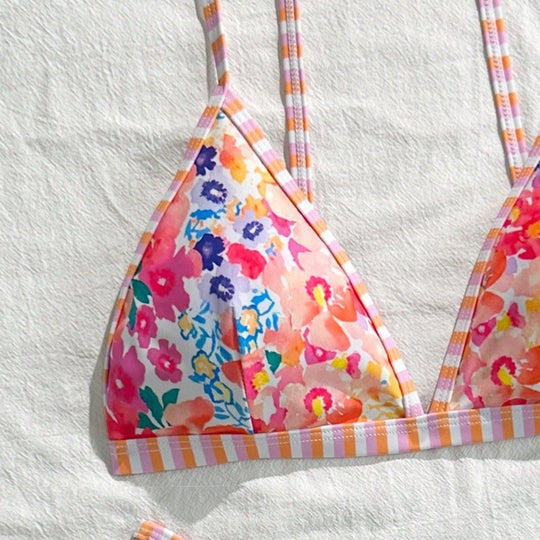Damen Triangel-Bikini-Set mit floralem Muster und verspieltem Design EB