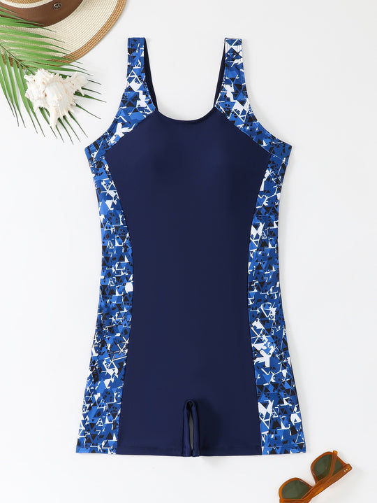 Damen Sportlicher Schwimmanzug mit grafischem Design EB