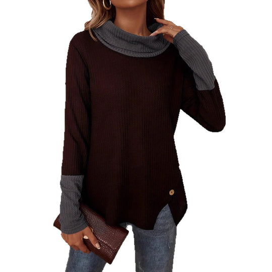 Damen Modischer Pullover mit hohem Kragen und gestreiften Ärmeln EB