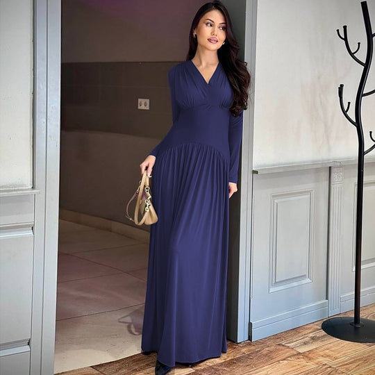 Damen Elegantes Maxikleid mit tiefem V-Ausschnitt und fließendem Schnitt EB