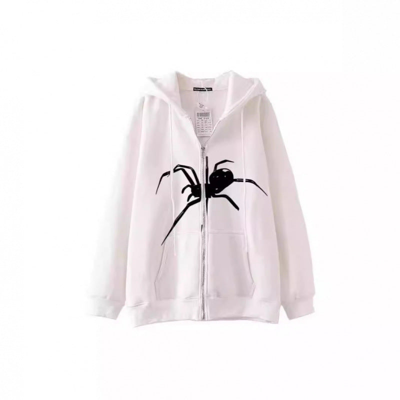 Damen Kapuzenjacke mit kreativem Spinnenmotiv und praktischem Reißverschluss EB