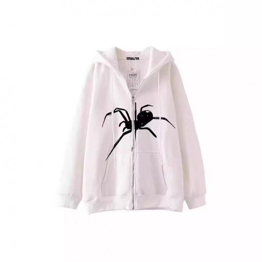 Damen Kapuzenjacke mit kreativem Spinnenmotiv und praktischem Reißverschluss EB