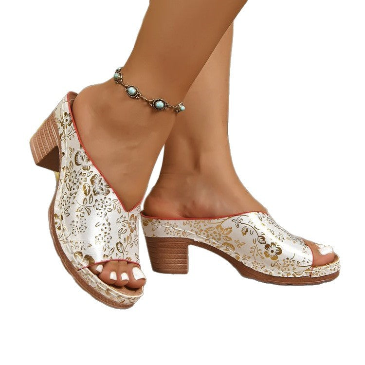 Damen Plattform-Pantoletten mit floralem Design EB