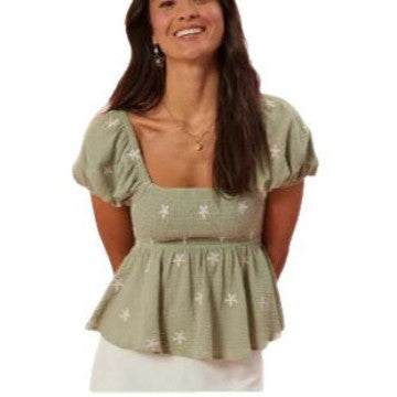 Damen Puffärmel Blusenshirt mit elastischem Bund EB