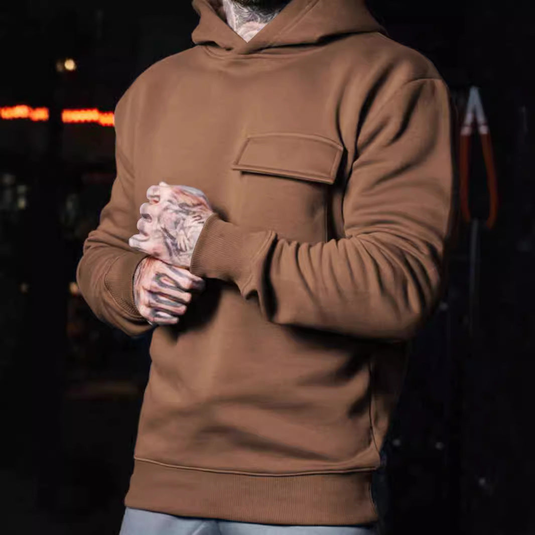 Herren nan athletischer Kapuzenpullover mit aufgesetzter Klappentasche aus schwerer French-Terry EB