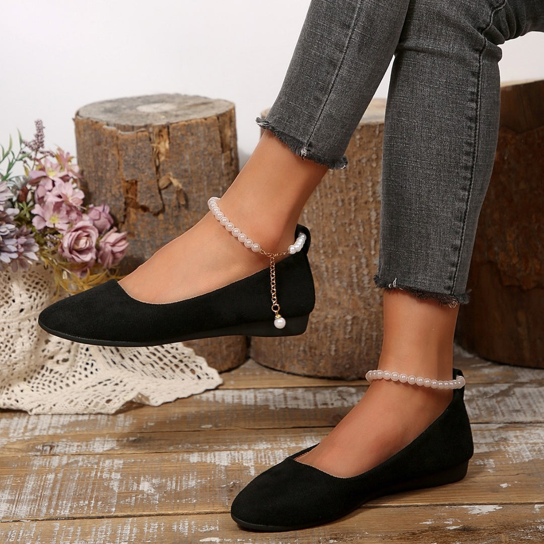 Damen Elegante und bequeme Ballerinas mit Perlenschmuck EB