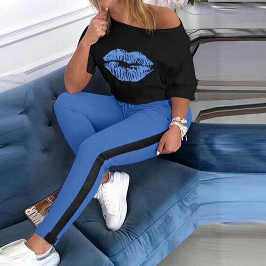 Damen stylisches T-Shirt mit Lippenmotiv EB