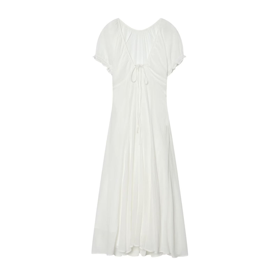 Damen Maxikleid mit fließendem Schnitt und verstellbarem Kordelzug EB