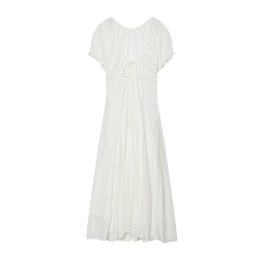 Damen Maxikleid mit fließendem Schnitt und verstellbarem Kordelzug EB