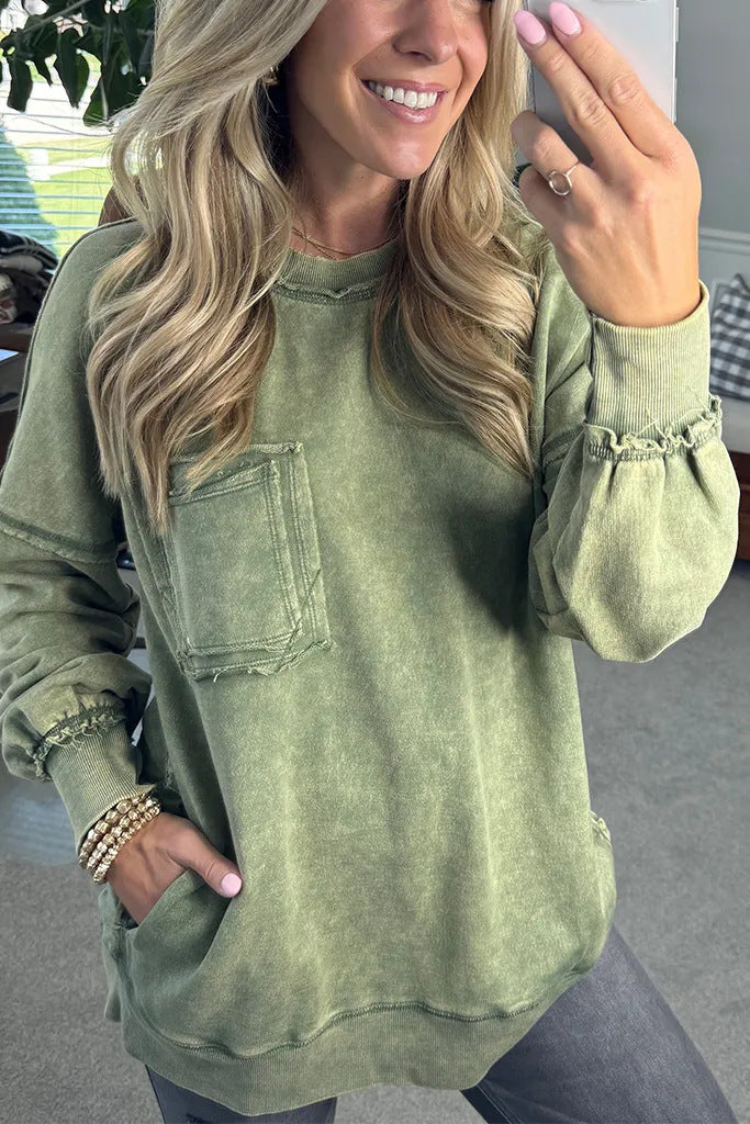 Damen Lässiger Oversized-Sweatshirt mit Rüschendetails EB