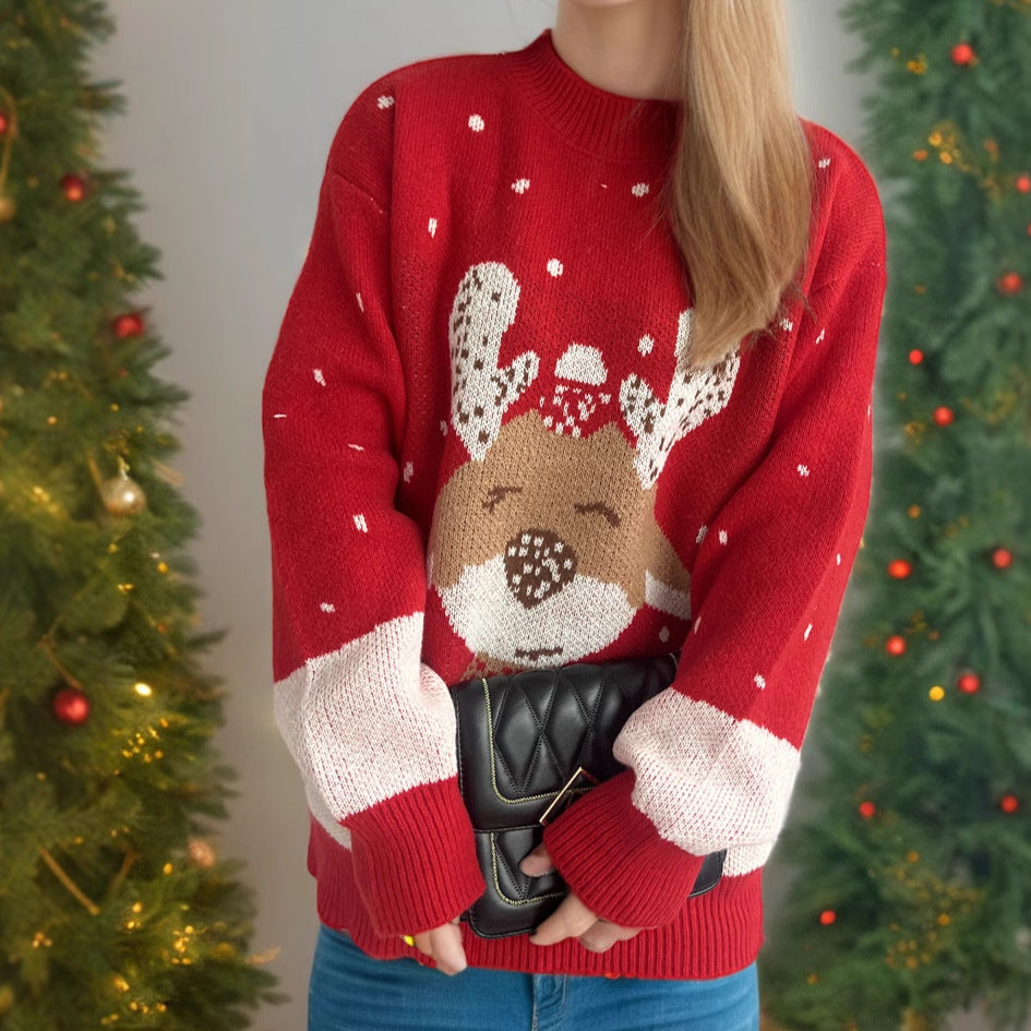 Damen Pullover mit festlichem Rentier-Motiv und himmlischem Design EB