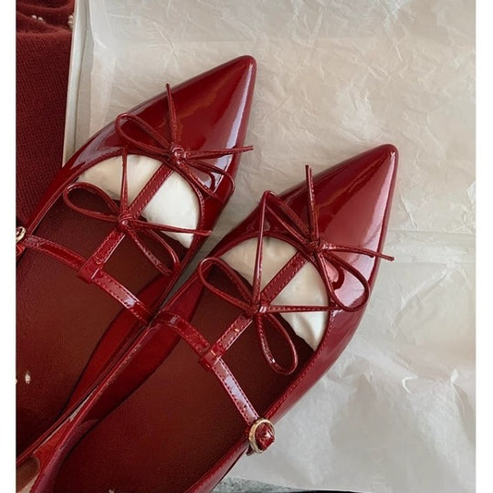 Damen Ballerina-Schuhe mit verspieltem Schleifendetail und eleganter Lackoberfläche EB