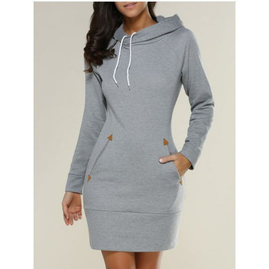 Damen Kapuzenkleid aus Sweat mit Kängurutaschen und taillierter Passform EB