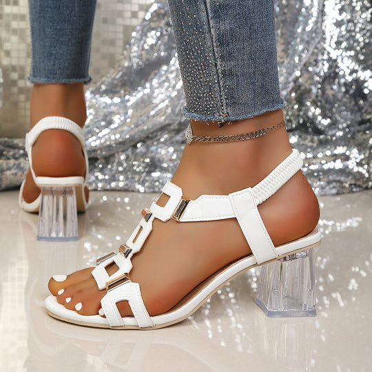 Damen Komfortable und modische Sandalen mit transparentem Blockabsatz EB