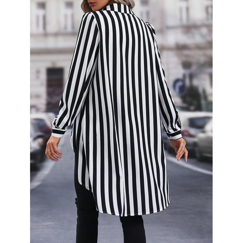 Damen Langarm Hemdbluse im modernen Streifenlook mit asymmetrischem Schnitt EB