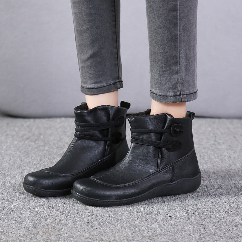 Damen nan gefütterte knöchelhohe Winterstiefelette mit elastischem Zierriemen, dekorativen Knopfdetails und rutschfester Leichtsohle EB